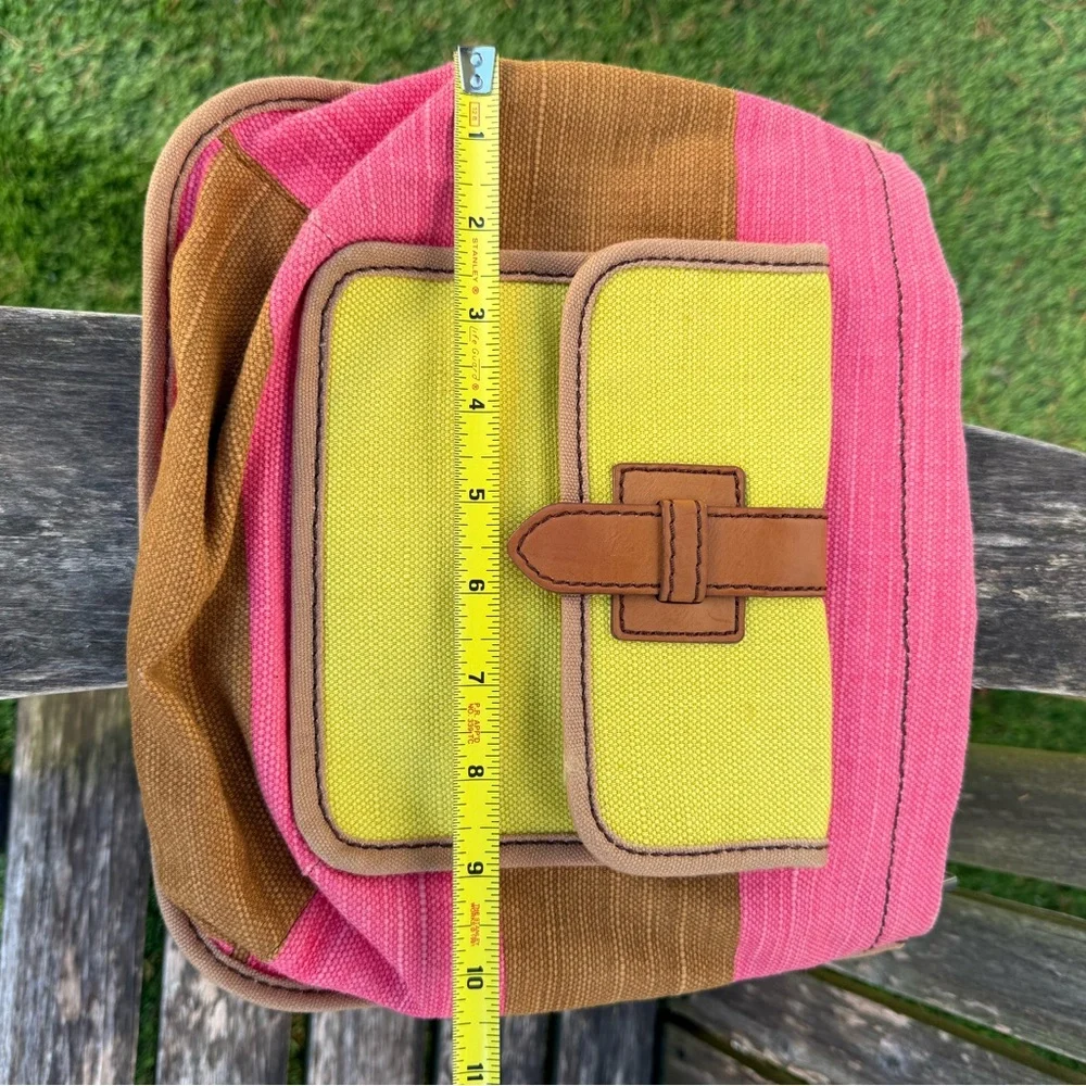 Fossil Shay Canvas Crossbody Pink Yellow Handbag Flap‎ Closure Pocket Bag NWOT W